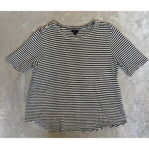 Who What Wear 100% Linen Striped Tee Womens XXL Black White Short Sleeve
